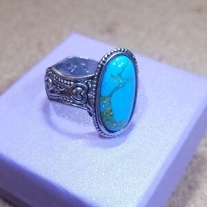 Faux Turquoise Silver Tone Ring Size 9.75